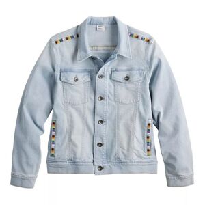 Sonoma Community Light Blue Denim Jacket with Rainbow Embroidery Large (5987)